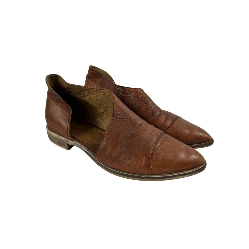 Free People D'Orsay Flat Royale Cognac Brown Leather Pointed Toe Shoes Size 39